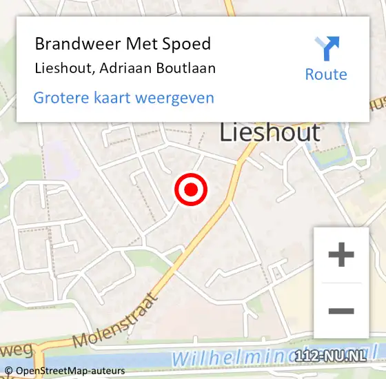 Locatie op kaart van de 112 melding: Brandweer Met Spoed Naar Lieshout, Adriaan Boutlaan op 11 juli 2023 18:59