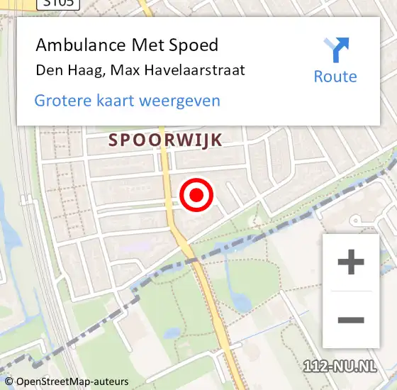Locatie op kaart van de 112 melding: Ambulance Met Spoed Naar Den Haag, Max Havelaarstraat op 11 juli 2023 19:02