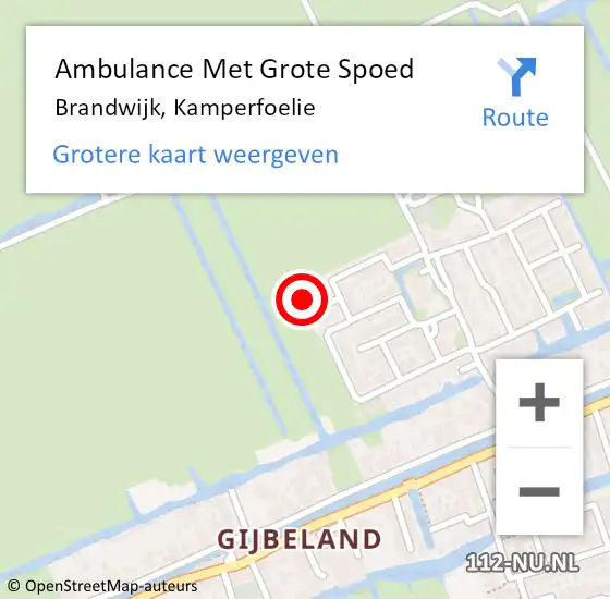 Locatie op kaart van de 112 melding: Ambulance Met Grote Spoed Naar Brandwijk, Kamperfoelie op 11 juli 2023 19:06