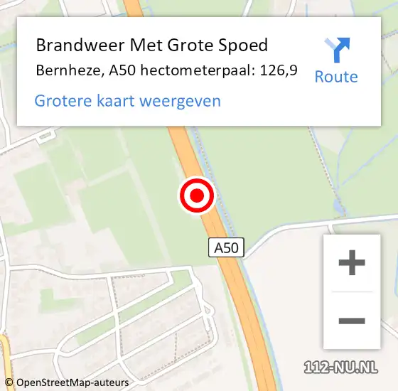 Locatie op kaart van de 112 melding: Brandweer Met Grote Spoed Naar Bernheze, A50 hectometerpaal: 126,9 op 11 juli 2023 19:13