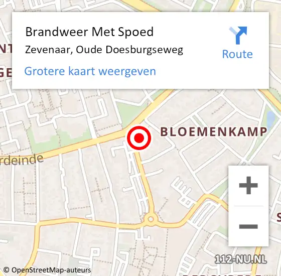 Locatie op kaart van de 112 melding: Brandweer Met Spoed Naar Zevenaar, Oude Doesburgseweg op 11 juli 2023 19:20
