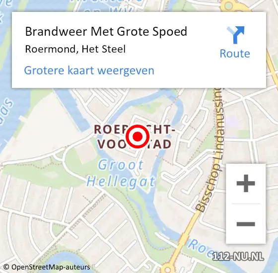 Locatie op kaart van de 112 melding: Brandweer Met Grote Spoed Naar Roermond, Het Steel op 11 juli 2023 19:21