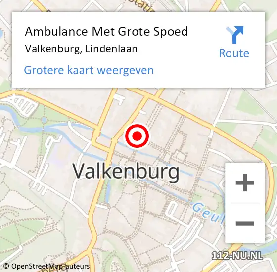 Locatie op kaart van de 112 melding: Ambulance Met Grote Spoed Naar Valkenburg, Lindenlaan op 1 september 2014 12:24