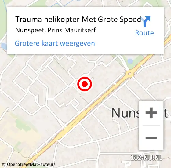 Locatie op kaart van de 112 melding: Trauma helikopter Met Grote Spoed Naar Nunspeet, Prins Mauritserf op 11 juli 2023 19:32