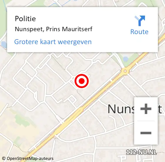 Locatie op kaart van de 112 melding: Politie Nunspeet, Prins Mauritserf op 11 juli 2023 19:34