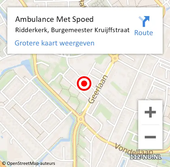 Locatie op kaart van de 112 melding: Ambulance Met Spoed Naar Ridderkerk, Burgemeester Kruijffstraat op 11 juli 2023 19:44