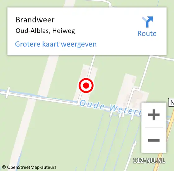 Locatie op kaart van de 112 melding: Brandweer Oud-Alblas, Heiweg op 11 juli 2023 19:47