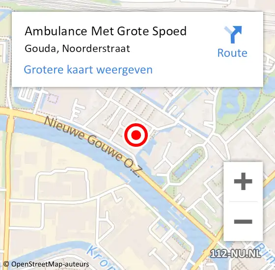 Locatie op kaart van de 112 melding: Ambulance Met Grote Spoed Naar Gouda, Noorderstraat op 11 juli 2023 19:51