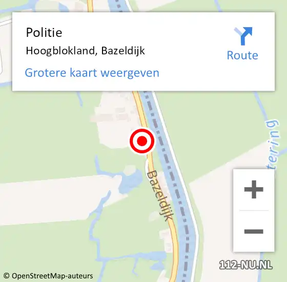 Locatie op kaart van de 112 melding: Politie Hoogblokland, Bazeldijk op 11 juli 2023 20:02