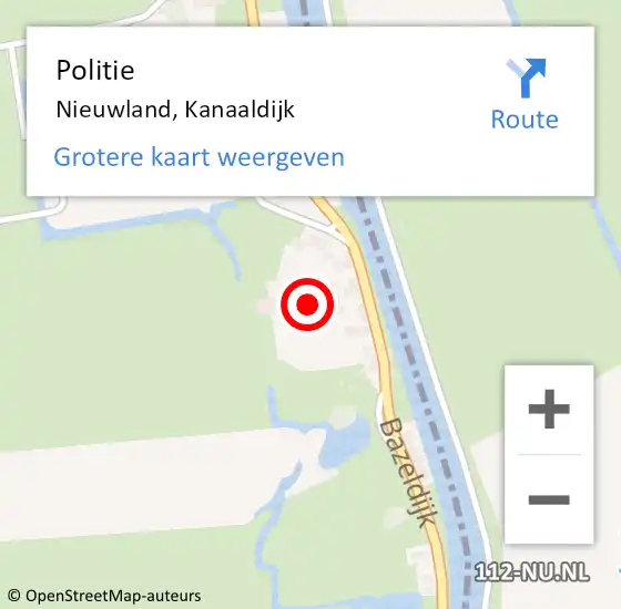 Locatie op kaart van de 112 melding: Politie Nieuwland, Kanaaldijk op 11 juli 2023 20:09