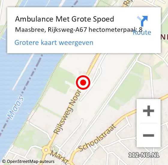 Locatie op kaart van de 112 melding: Ambulance Met Grote Spoed Naar Maasbree, Rijksweg-A67 hectometerpaal: 8 op 1 september 2014 12:29