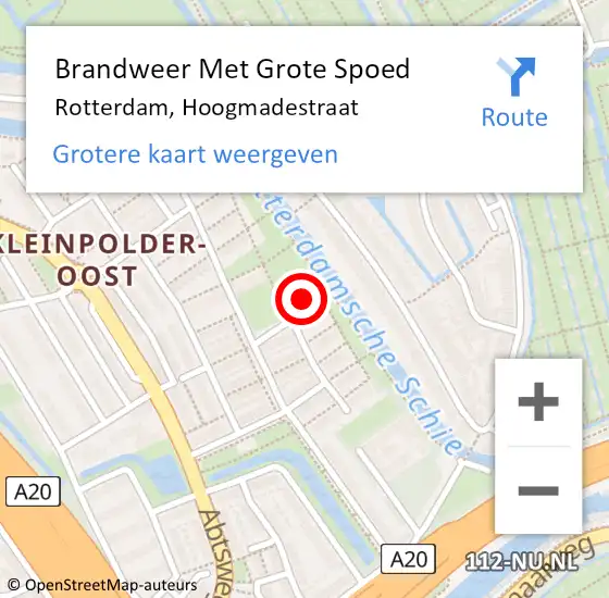 Locatie op kaart van de 112 melding: Brandweer Met Grote Spoed Naar Rotterdam, Hoogmadestraat op 11 juli 2023 20:34