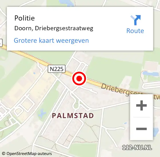 Locatie op kaart van de 112 melding: Politie Doorn, Driebergsestraatweg op 1 september 2014 12:32