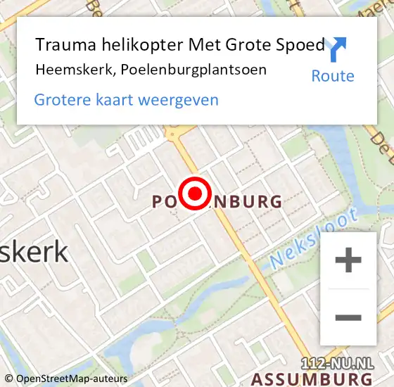 Locatie op kaart van de 112 melding: Trauma helikopter Met Grote Spoed Naar Heemskerk, Poelenburgplantsoen op 11 juli 2023 21:47