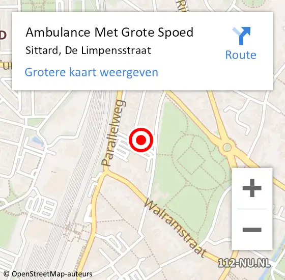Locatie op kaart van de 112 melding: Ambulance Met Grote Spoed Naar Sittard, De Limpensstraat op 11 juli 2023 21:55