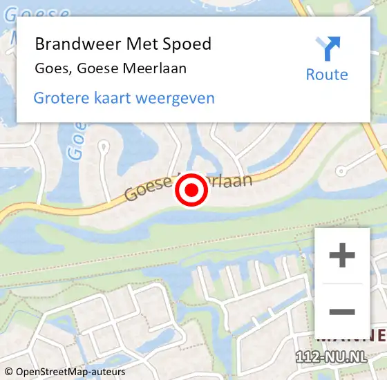 Locatie op kaart van de 112 melding: Brandweer Met Spoed Naar Goes, Goese Meerlaan op 11 juli 2023 22:12