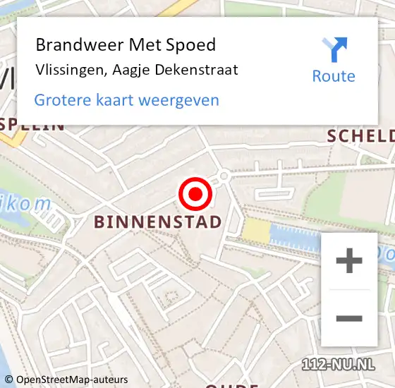 Locatie op kaart van de 112 melding: Brandweer Met Spoed Naar Vlissingen, Aagje Dekenstraat op 11 juli 2023 22:24