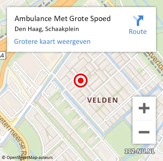 Locatie op kaart van de 112 melding: Ambulance Met Grote Spoed Naar Den Haag, Schaakplein op 11 juli 2023 22:59