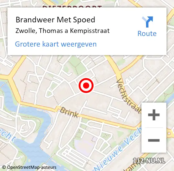 Locatie op kaart van de 112 melding: Brandweer Met Spoed Naar Zwolle, Thomas a Kempisstraat op 11 juli 2023 23:00