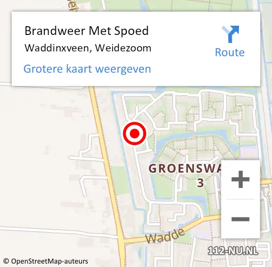 Locatie op kaart van de 112 melding: Brandweer Met Spoed Naar Waddinxveen, Weidezoom op 11 juli 2023 23:11
