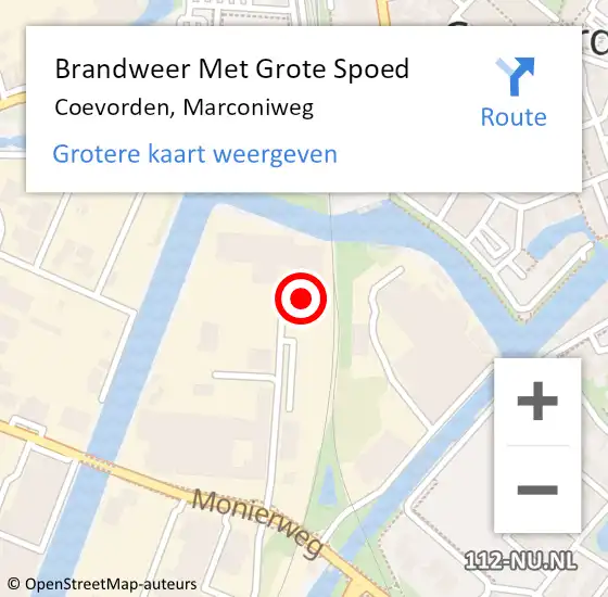 Locatie op kaart van de 112 melding: Brandweer Met Grote Spoed Naar Coevorden, Marconiweg op 1 september 2014 12:46