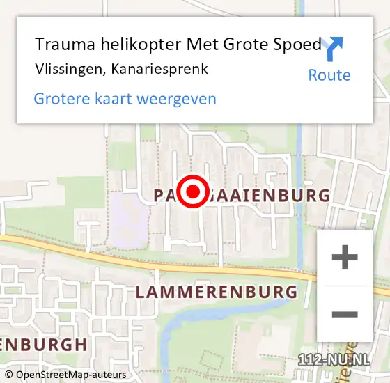 Locatie op kaart van de 112 melding: Trauma helikopter Met Grote Spoed Naar Vlissingen, Kanariesprenk op 12 juli 2023 00:03