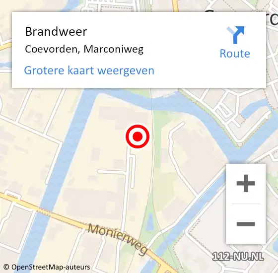 Locatie op kaart van de 112 melding: Brandweer Coevorden, Marconiweg op 1 september 2014 12:47