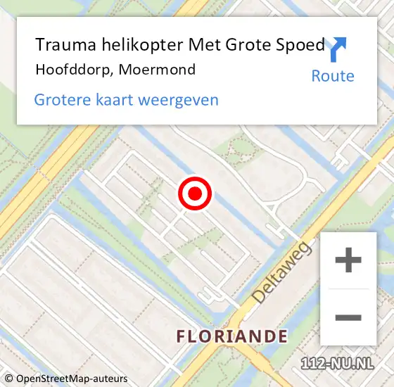 Locatie op kaart van de 112 melding: Trauma helikopter Met Grote Spoed Naar Hoofddorp, Moermond op 12 juli 2023 02:56