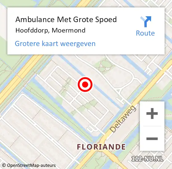 Locatie op kaart van de 112 melding: Ambulance Met Grote Spoed Naar Hoofddorp, Moermond op 12 juli 2023 02:56