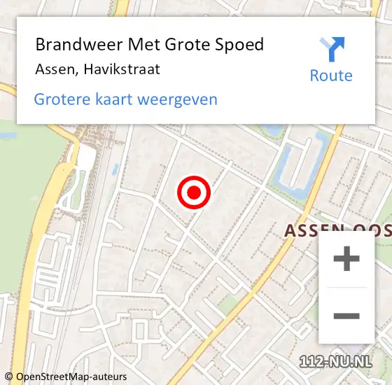 Locatie op kaart van de 112 melding: Brandweer Met Grote Spoed Naar Assen, Havikstraat op 12 juli 2023 03:53