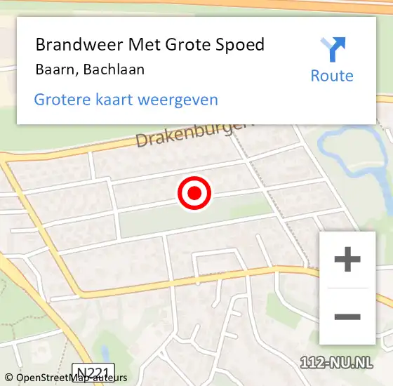 Locatie op kaart van de 112 melding: Brandweer Met Grote Spoed Naar Baarn, Bachlaan op 12 juli 2023 04:41