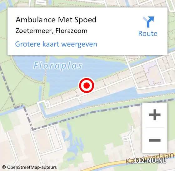 Locatie op kaart van de 112 melding: Ambulance Met Spoed Naar Zoetermeer, Florazoom op 12 juli 2023 05:11