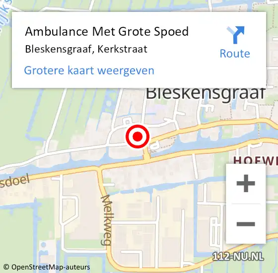 Locatie op kaart van de 112 melding: Ambulance Met Grote Spoed Naar Bleskensgraaf, Kerkstraat op 12 juli 2023 08:28