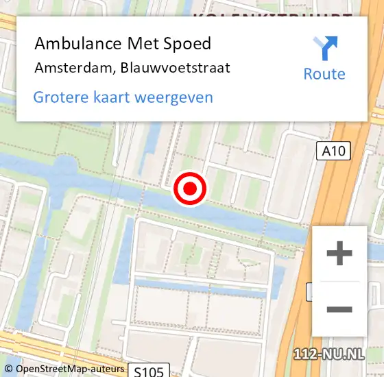 Locatie op kaart van de 112 melding: Ambulance Met Spoed Naar Amsterdam, Blauwvoetstraat op 12 juli 2023 08:38