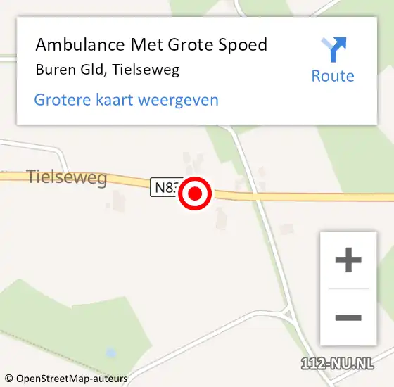 Locatie op kaart van de 112 melding: Ambulance Met Grote Spoed Naar Buren Gld, Tielseweg op 1 september 2014 13:03