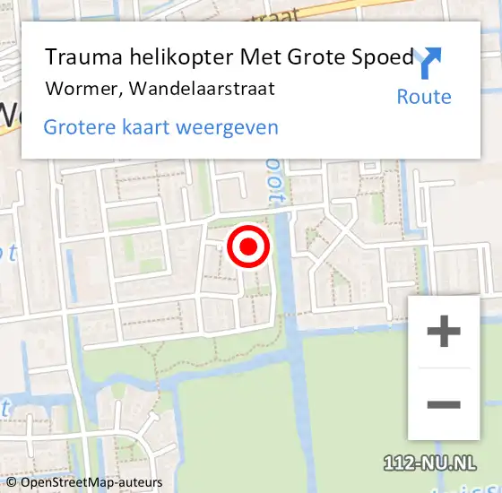 Locatie op kaart van de 112 melding: Trauma helikopter Met Grote Spoed Naar Wormer, Wandelaarstraat op 12 juli 2023 09:02