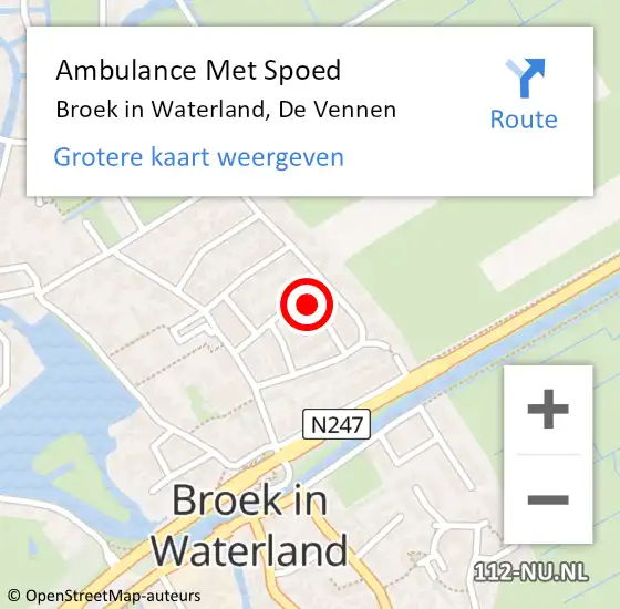 Locatie op kaart van de 112 melding: Ambulance Met Spoed Naar Broek in Waterland, De Vennen op 12 juli 2023 09:13