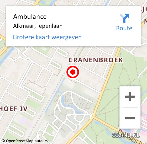 Locatie op kaart van de 112 melding: Ambulance Alkmaar, Iepenlaan op 12 juli 2023 09:44