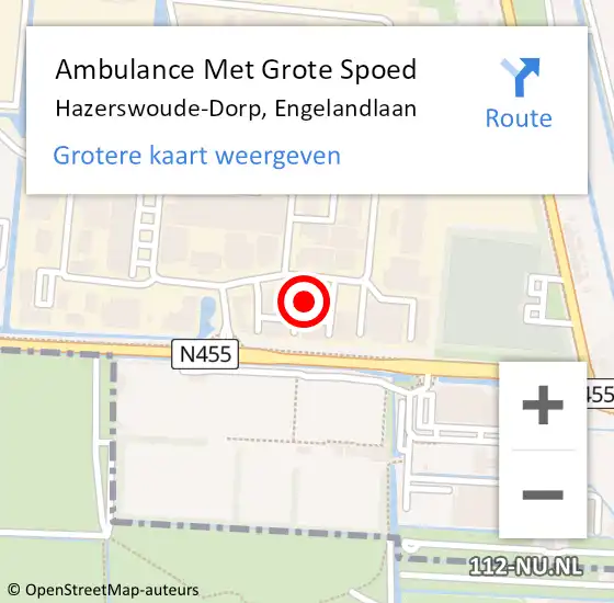 Locatie op kaart van de 112 melding: Ambulance Met Grote Spoed Naar Hazerswoude-Dorp, Engelandlaan op 12 juli 2023 09:46