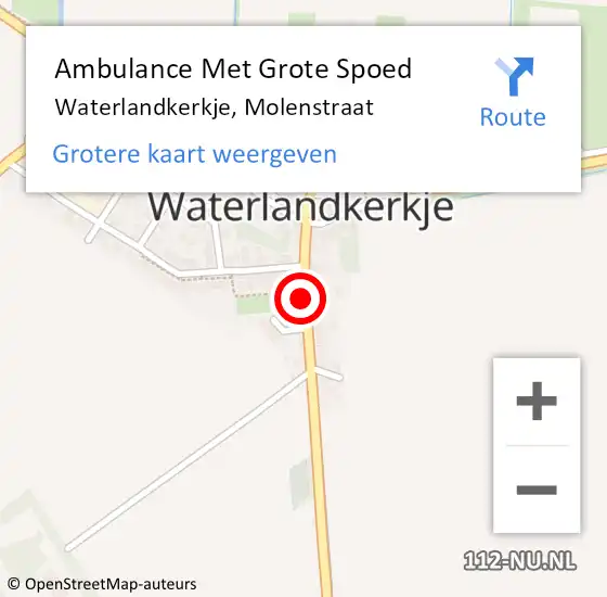 Locatie op kaart van de 112 melding: Ambulance Met Grote Spoed Naar Waterlandkerkje, Molenstraat op 1 september 2014 13:11