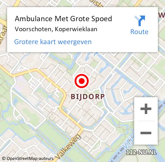 Locatie op kaart van de 112 melding: Ambulance Met Grote Spoed Naar Voorschoten, Koperwieklaan op 12 juli 2023 09:59