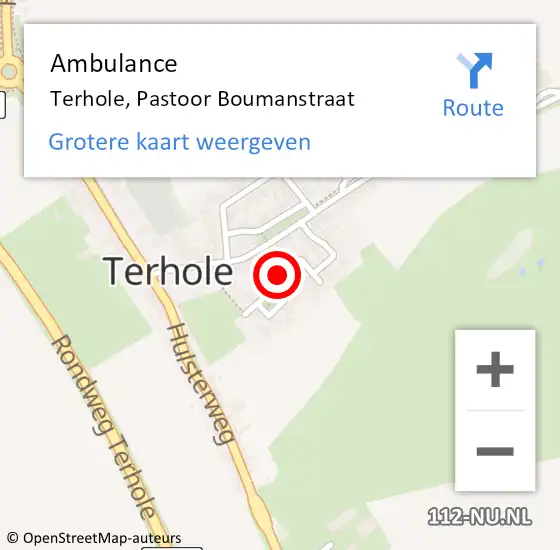 Locatie op kaart van de 112 melding: Ambulance Terhole, Pastoor Boumanstraat op 13 oktober 2013 11:04
