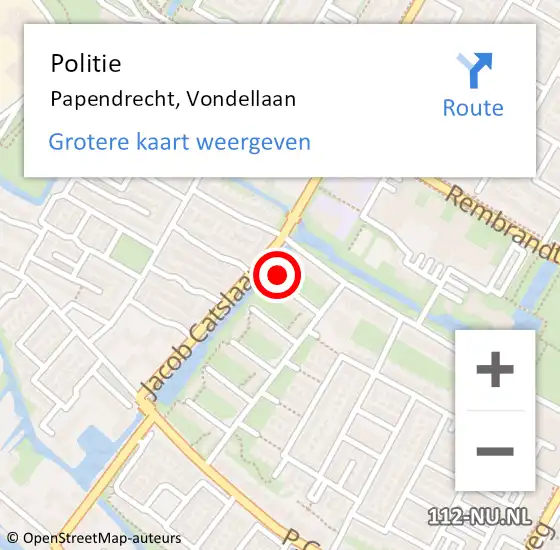 Locatie op kaart van de 112 melding: Politie Papendrecht, Vondellaan op 12 juli 2023 10:59