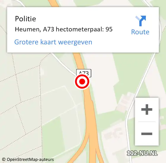 Locatie op kaart van de 112 melding: Politie Heumen, A73 hectometerpaal: 95 op 12 juli 2023 11:54