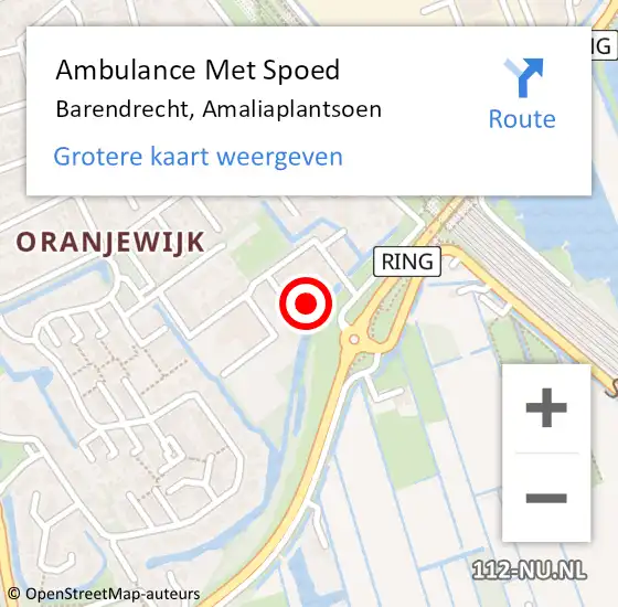 Locatie op kaart van de 112 melding: Ambulance Met Spoed Naar Barendrecht, Amaliaplantsoen op 12 juli 2023 11:59