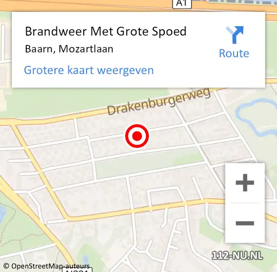 Locatie op kaart van de 112 melding: Brandweer Met Grote Spoed Naar Baarn, Mozartlaan op 12 juli 2023 12:10