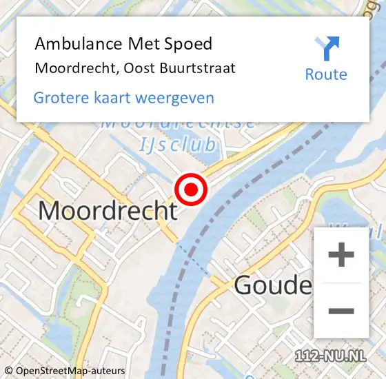 Locatie op kaart van de 112 melding: Ambulance Met Spoed Naar Moordrecht, Oost Buurtstraat op 12 juli 2023 12:28