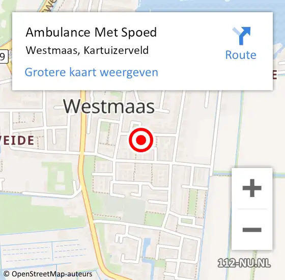 Locatie op kaart van de 112 melding: Ambulance Met Spoed Naar Westmaas, Kartuizerveld op 12 juli 2023 12:31