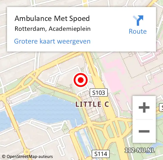 Locatie op kaart van de 112 melding: Ambulance Met Spoed Naar Rotterdam, Academieplein op 12 juli 2023 12:35