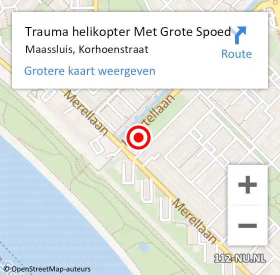 Locatie op kaart van de 112 melding: Trauma helikopter Met Grote Spoed Naar Maassluis, Korhoenstraat op 12 juli 2023 12:50